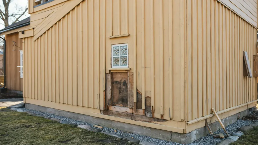 reparation av r tskada i fasad vid glasblockf nster